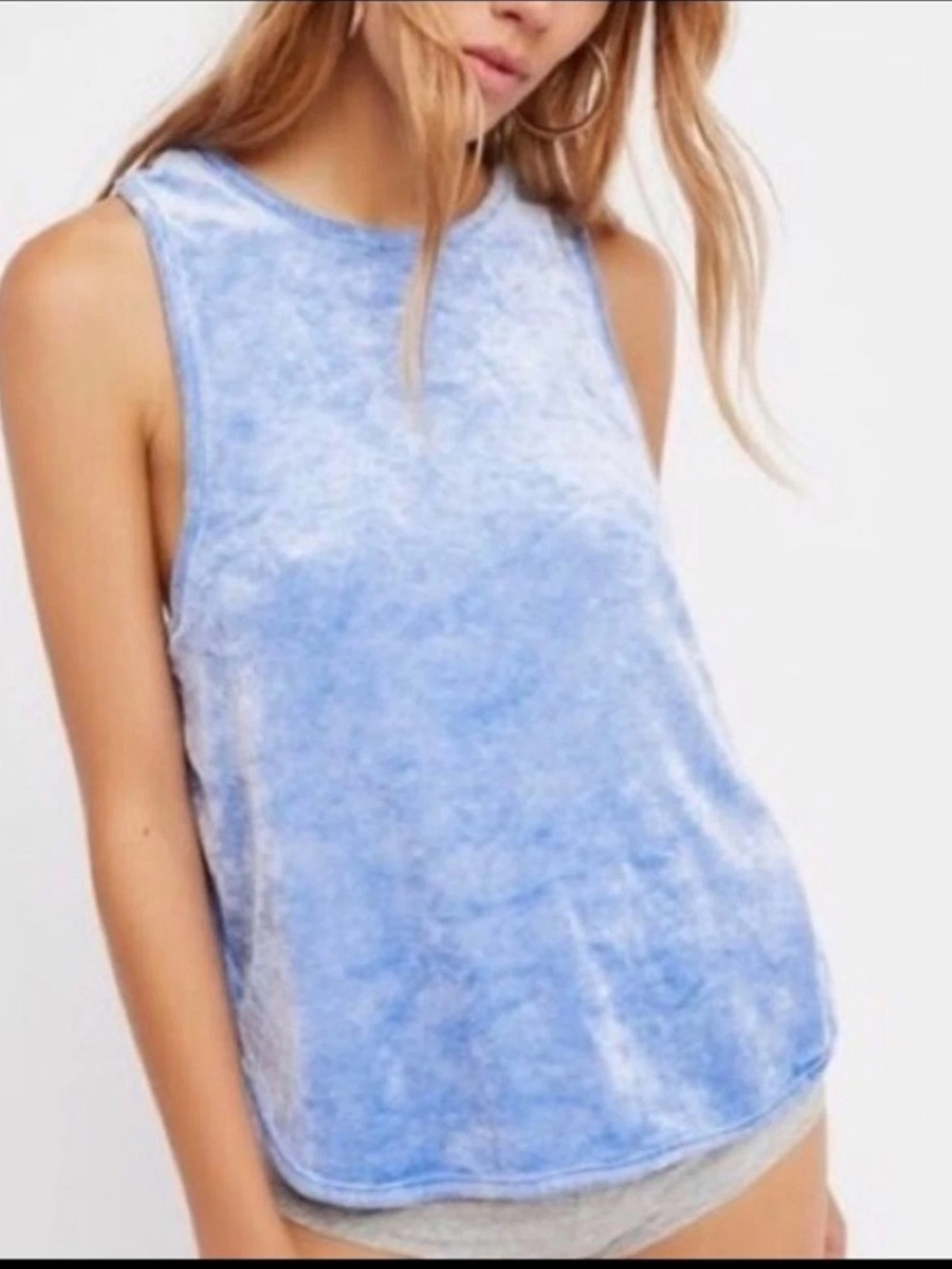 NWT Intimately Free People Frenchie Velour Tank Top in Blue, Size S